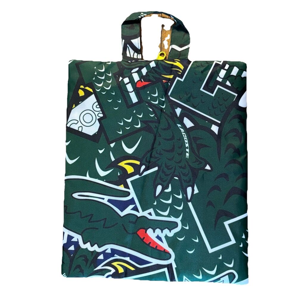 Lacoste Foldable Reusable Tote Bag Green Crocodile Print Packable w/ Zip Pouch - Picture 3 of 6